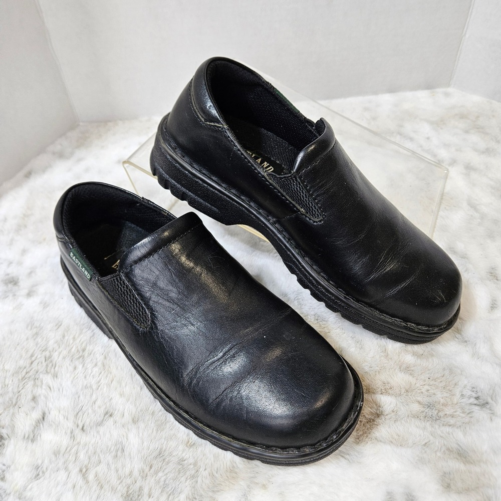 Eastland Black Newport Leather Slip On Loafers 7.5W WIDE Work Comfort Shoes Y2K